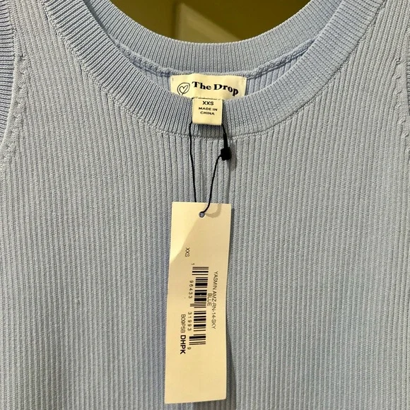 💙 Staples by The Drop Sky Blue Ribbed Midi Dress – XXS – Viscose/Nylon Blend - Picture 6 of 7